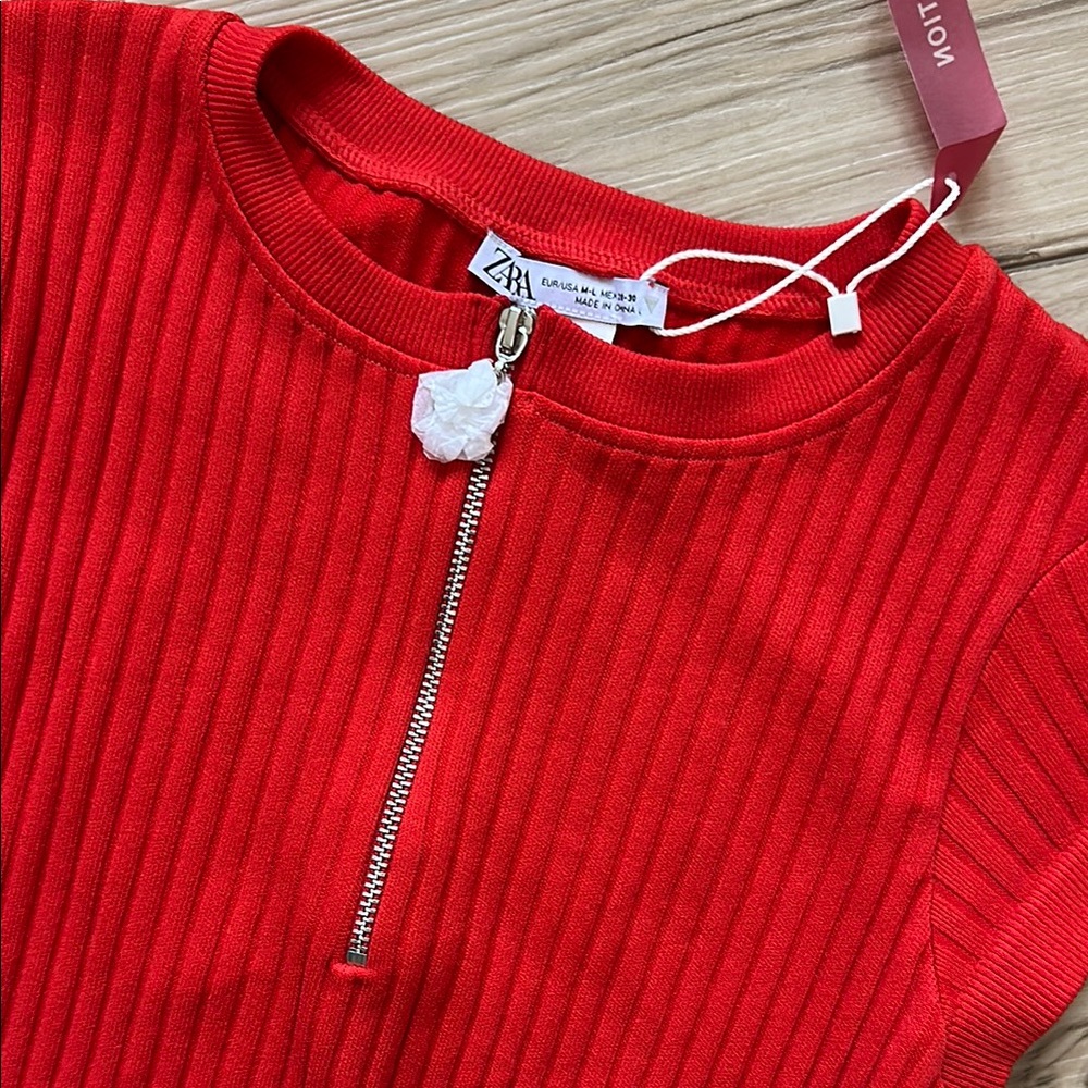 Zara Women’s Red Ribbed Mini Top - Picture 3 of 9